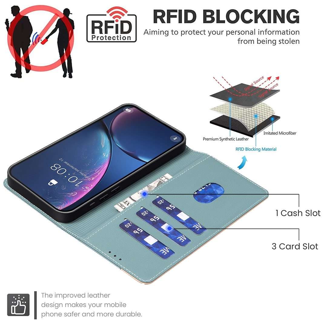For iPhone 16 Pro Max Color Matching RFID Anti-theft Leather Phone Case(Green)