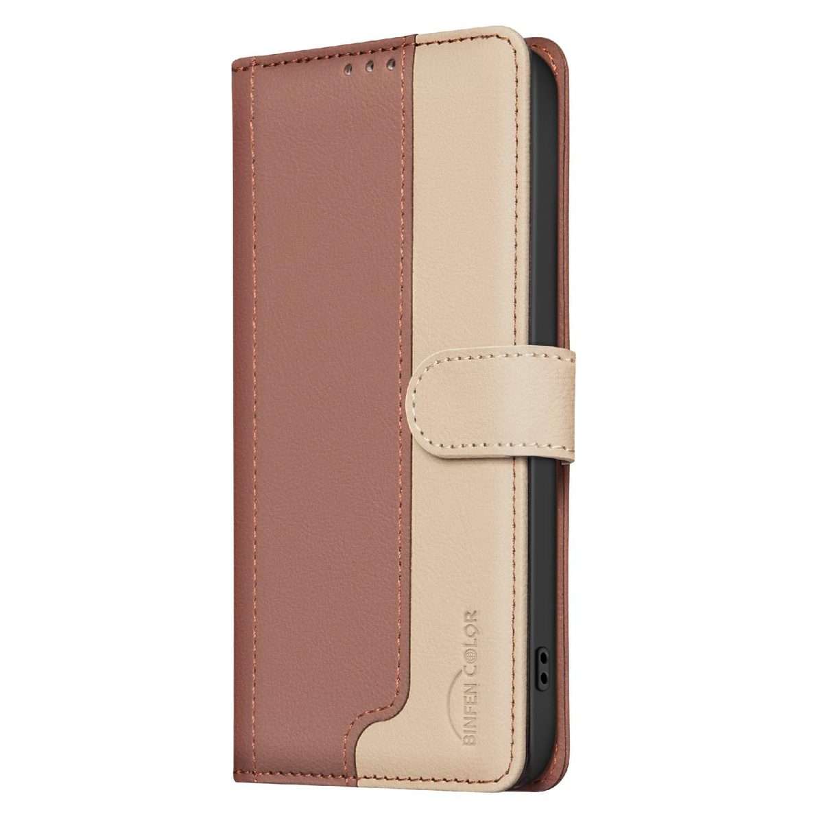 For Redmi Note 14 Pro 4G Color Matching RFID Anti-theft Leather Phone Case(Brown)