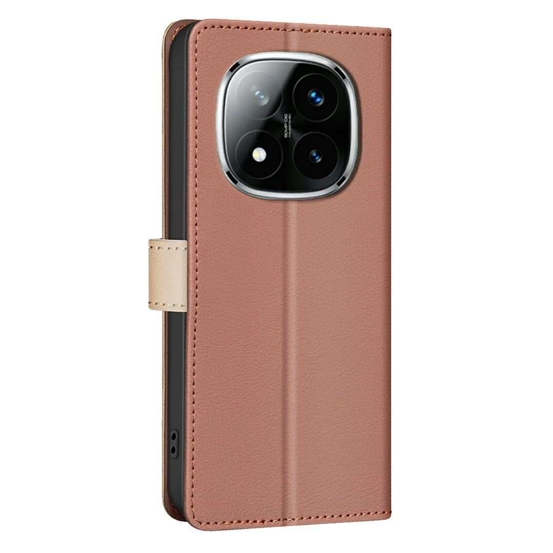 For Redmi Note 14 Pro 4G Color Matching RFID Anti-theft Leather Phone Case(Brown)