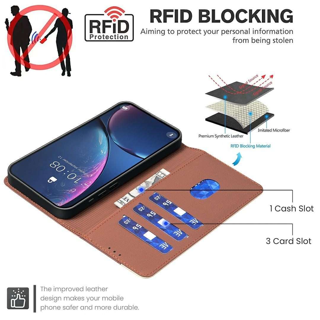For Redmi Note 14 Pro 4G Color Matching RFID Anti-theft Leather Phone Case(Brown)