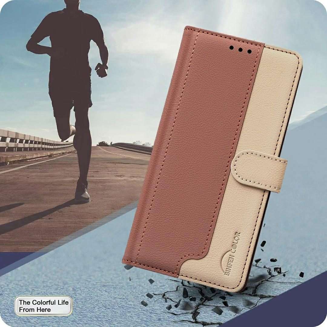 For Redmi Note 14 Pro 4G Color Matching RFID Anti-theft Leather Phone Case(Brown)