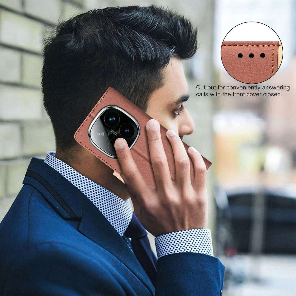For Redmi Note 14 Pro 4G Color Matching RFID Anti-theft Leather Phone Case(Brown)