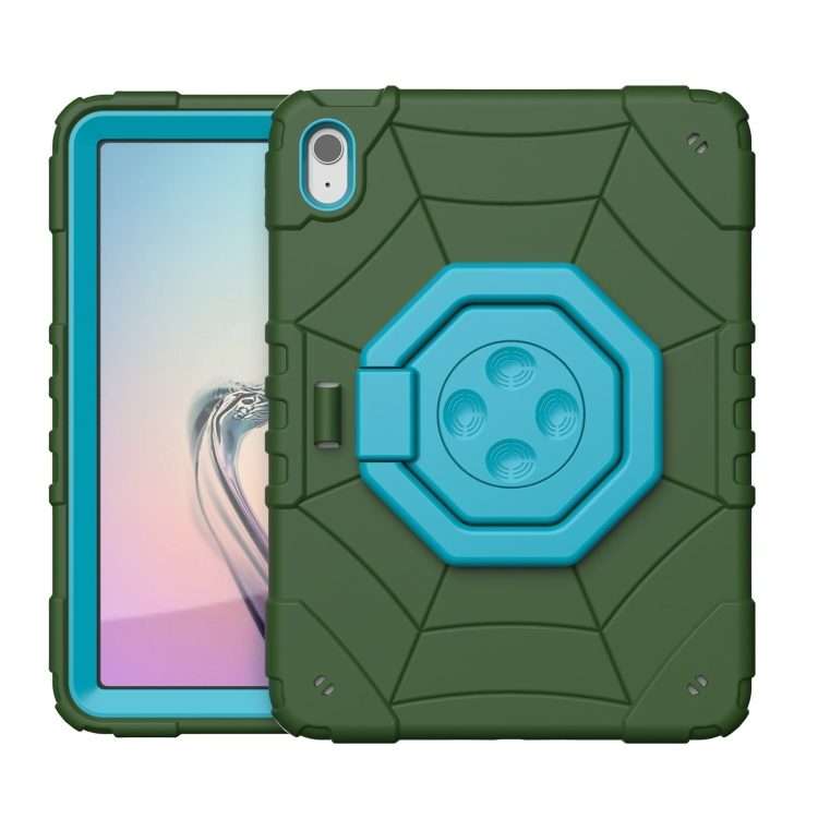 For iPad 2025 / 2022 Spider Turntable Handle Stress Relief Tablet Case(Army Green Blue)