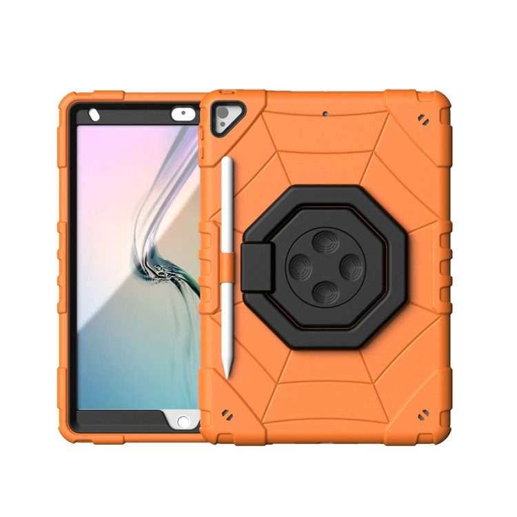 For iPad 10.2 2021 / 2020 / 2019 Spider Turntable Handle Stress Relief Tablet Case(Orange Black)