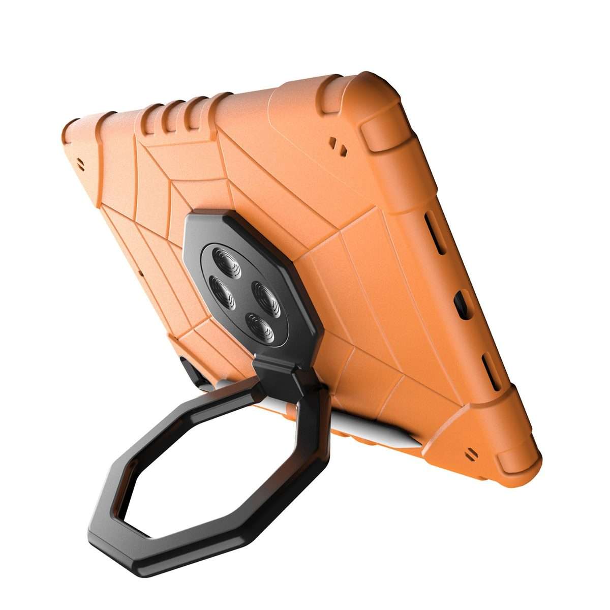 For iPad 10.2 2021 / 2020 / 2019 Spider Turntable Handle Stress Relief Tablet Case(Orange Black)