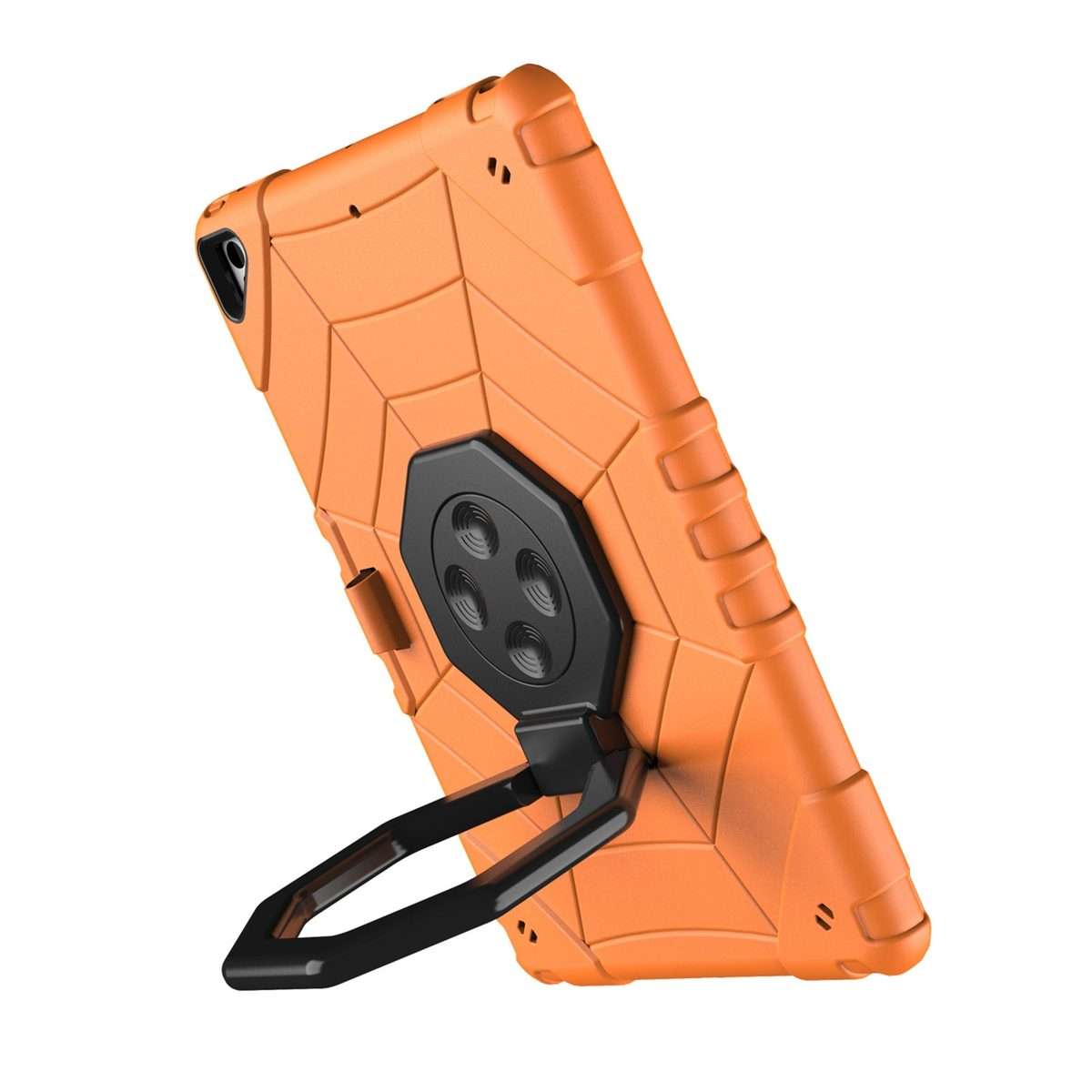 For iPad 10.2 2021 / 2020 / 2019 Spider Turntable Handle Stress Relief Tablet Case(Orange Black)