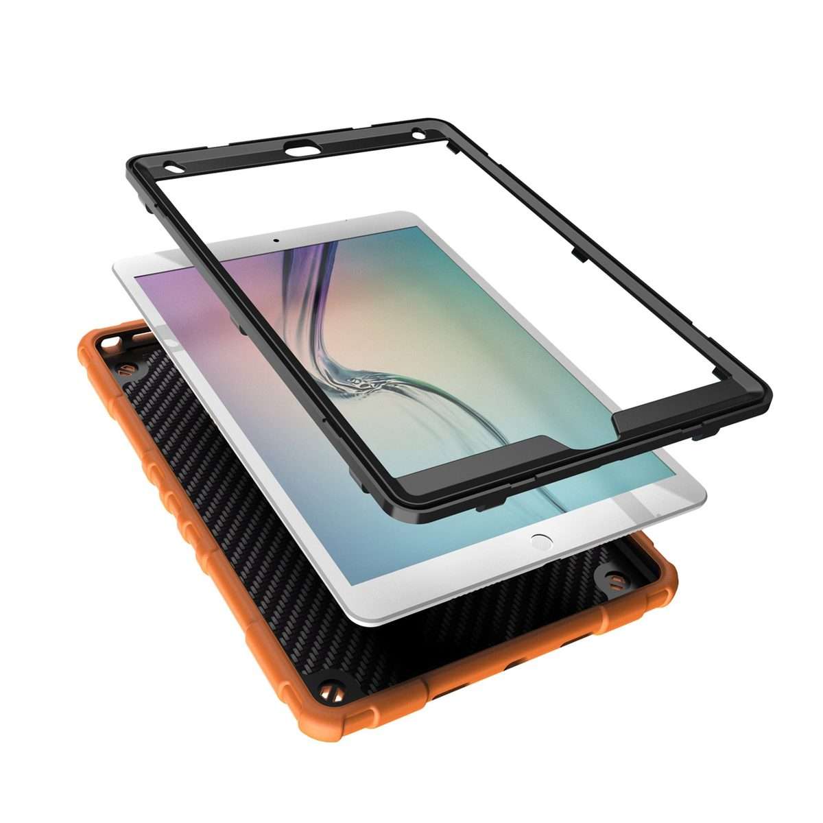 For iPad 10.2 2021 / 2020 / 2019 Spider Turntable Handle Stress Relief Tablet Case(Orange Black)