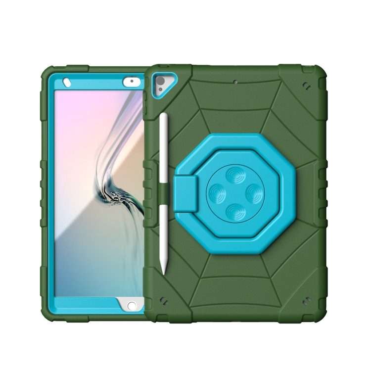 For iPad 10.2 2021 / 2020 / 2019 Spider Turntable Handle Stress Relief Table ... (Army Green Blue)