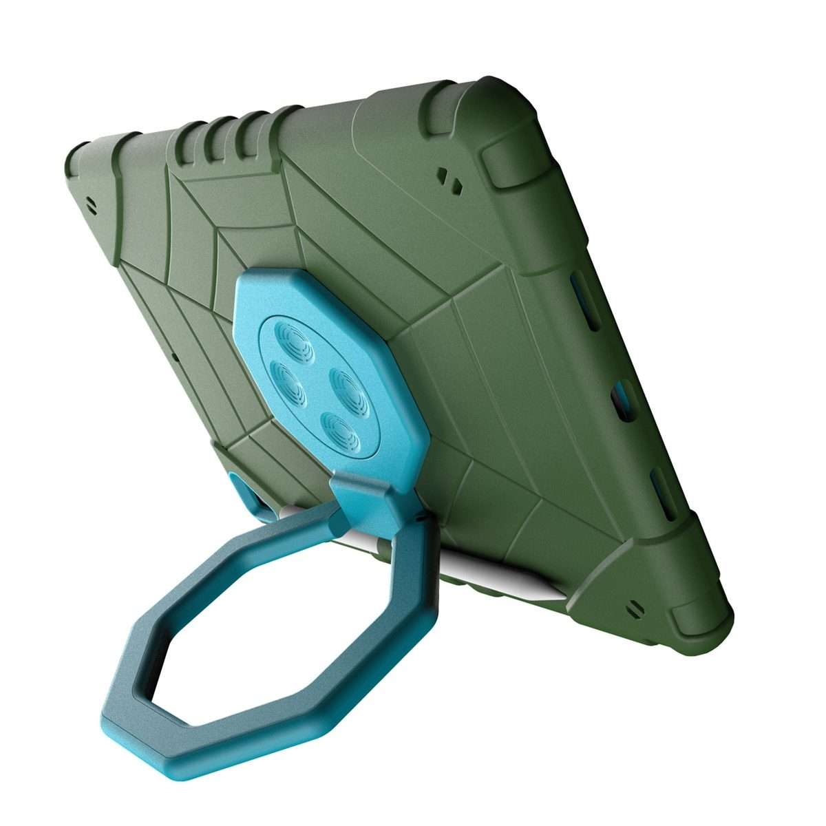 For iPad 10.2 2021 / 2020 / 2019 Spider Turntable Handle Stress Relief Table ... (Army Green Blue)