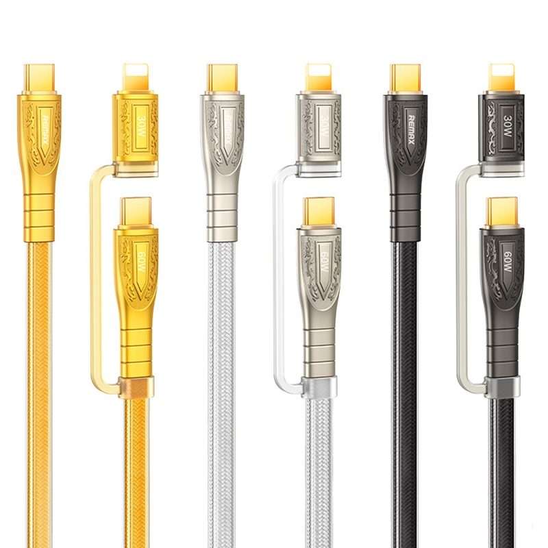 REMAX RC-C165 Prime 1.2m 60W Type-C to Type-C + 8 Pin Braided Fast Charging Cable(Gold)