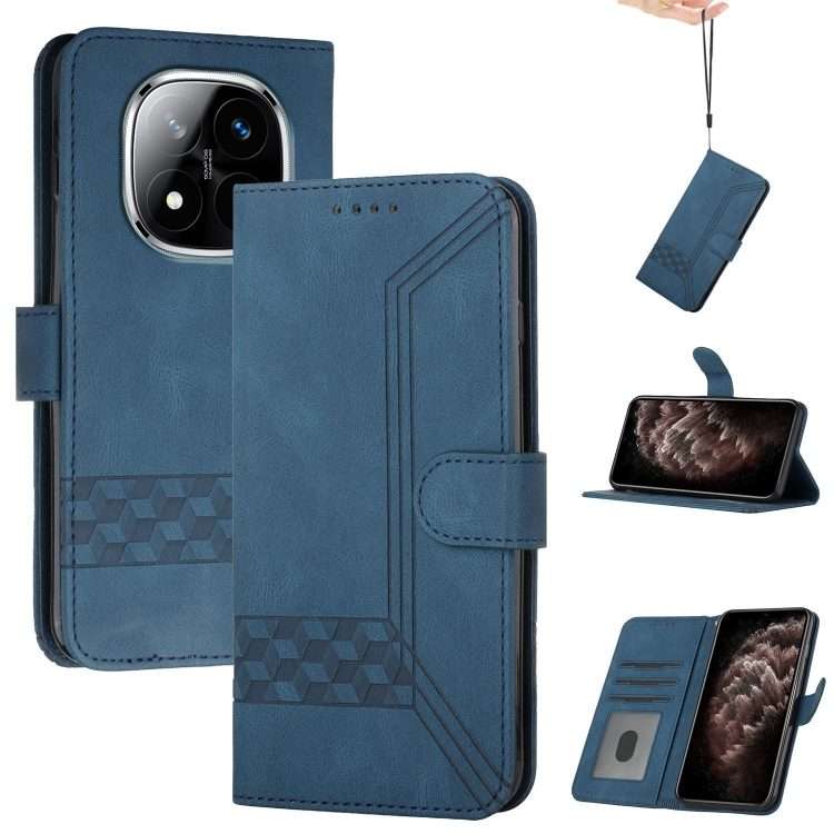 For Redmi Note 14 Pro+ 5G Cubic Skin Feel Flip Leather Phone Case(Blue)