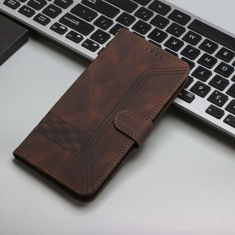 For Redmi Note 14 Pro+ 5G Cubic Skin Feel Flip Leather Phone Case(Brown)