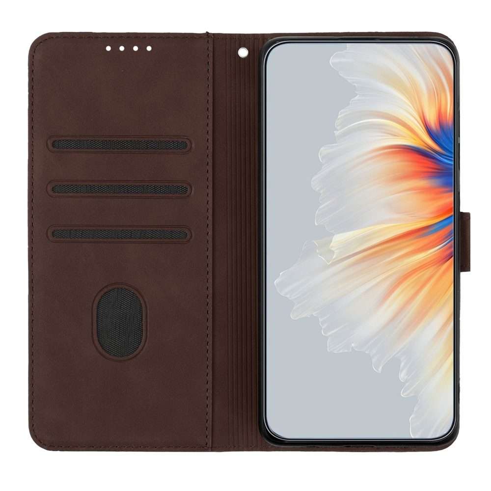 For Redmi Note 14 Pro+ 5G Heart Pattern Skin Feel Leather Phone Case(Brown)