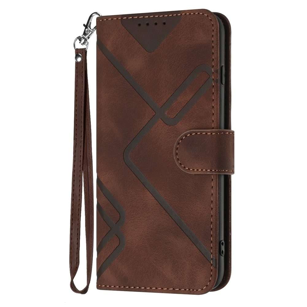 For Redmi Note 14 Pro+ 5G Line Pattern Skin Feel Leather Phone Case(Coffee)