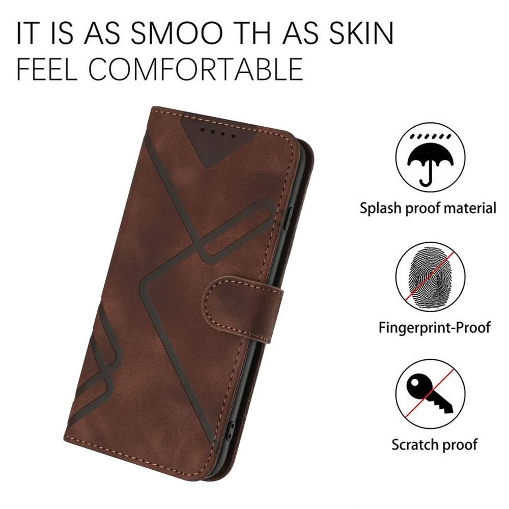 For Redmi Note 14 Pro+ 5G Line Pattern Skin Feel Leather Phone Case(Coffee)