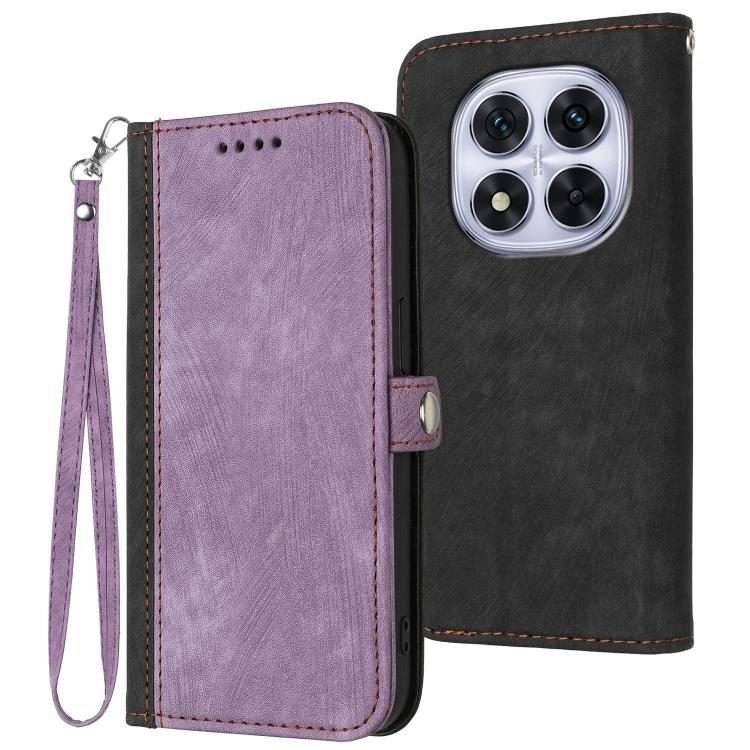 For Redmi Note 14 Pro 4G Side Buckle Double Fold Hand Strap Leather Phone Case(Purple)