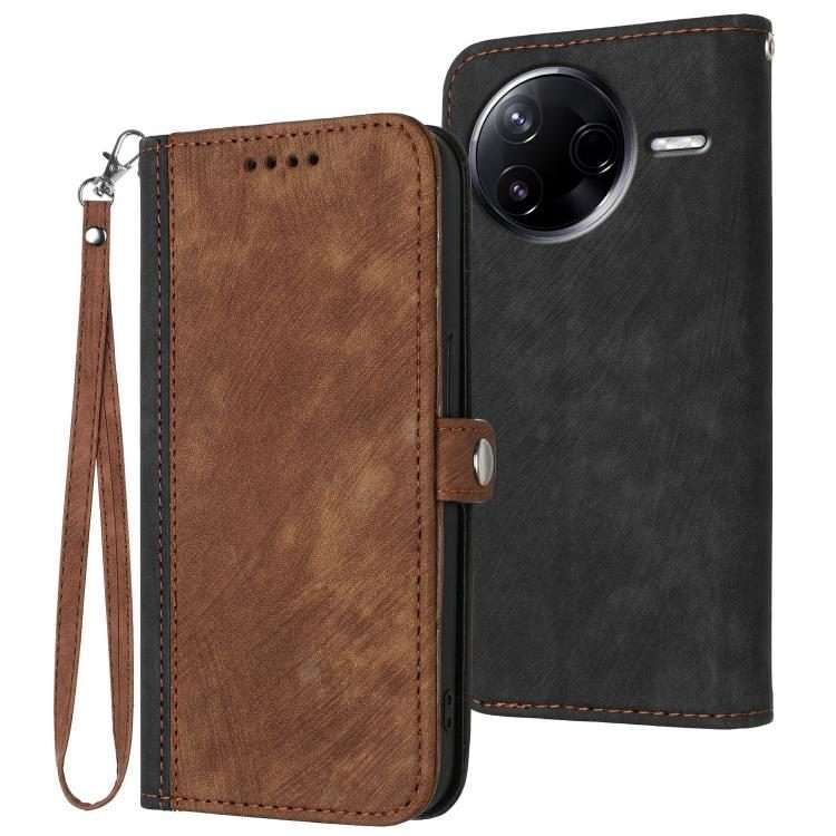 For Redmi K80 / Poco F7 Pro Side Buckle Double Fold Hand Strap Leather Phone Case(Brown)