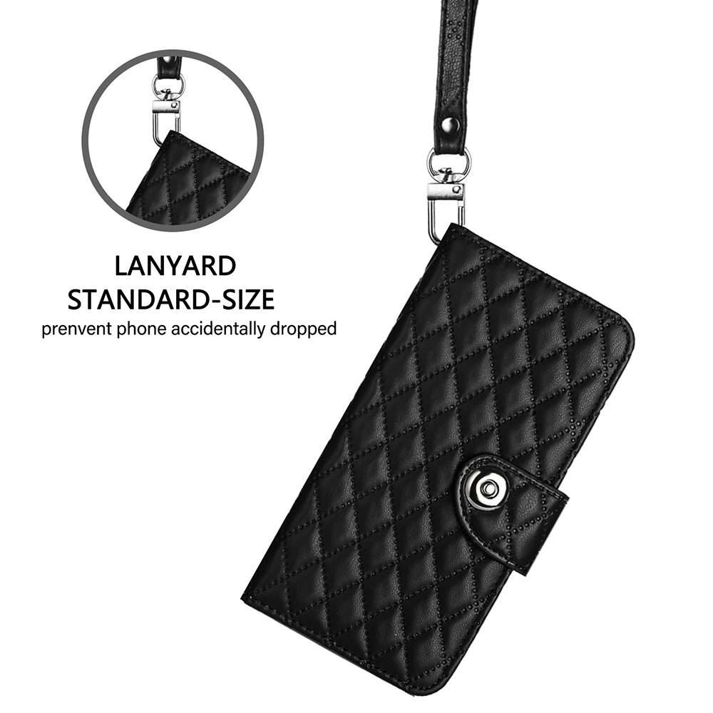 For Xiaomi 14 Pro Rhombic Texture Flip Leather Phone Case with Lanyard(Black)