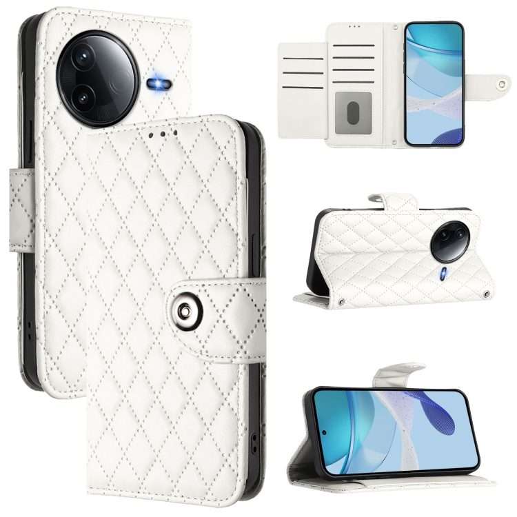 For Redmi K80 5G / K80 Pro 5G Rhombic Texture Flip Leather Phone Case with Lanyard(White)