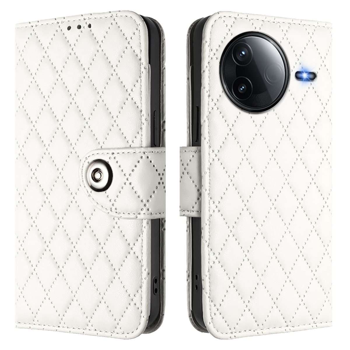 For Redmi K80 5G / K80 Pro 5G Rhombic Texture Flip Leather Phone Case with Lanyard(White)