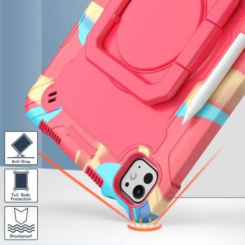 For iPad Pro 11 2025 / 2024 Handle Grip Holder Silicone Hybrid PC Tablet ... (Camouflage Rose Red)