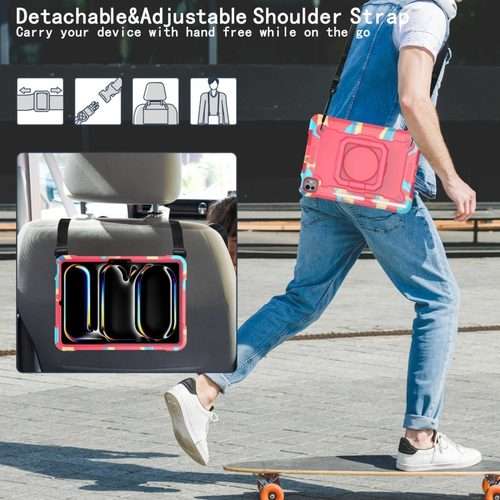 For iPad Pro 11 2025 / 2024 Handle Grip Holder Silicone Hybrid PC Tablet ... (Camouflage Rose Red)