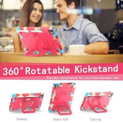 For iPad Pro 11 2025 / 2024 Handle Grip Holder Silicone Hybrid PC Tablet ... (Camouflage Rose Red)