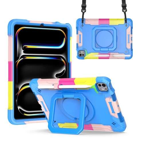 For iPad Pro 11 2025 / 2024 Handle Grip Holder Silicone Hybrid PC Tablet Cas ... (Camouflage Blue)