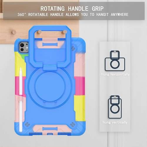 For iPad Pro 11 2025 / 2024 Handle Grip Holder Silicone Hybrid PC Tablet Cas ... (Camouflage Blue)