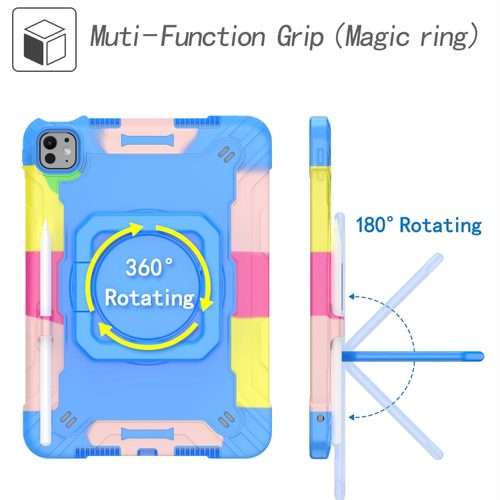 For iPad Pro 11 2025 / 2024 Handle Grip Holder Silicone Hybrid PC Tablet Cas ... (Camouflage Blue)