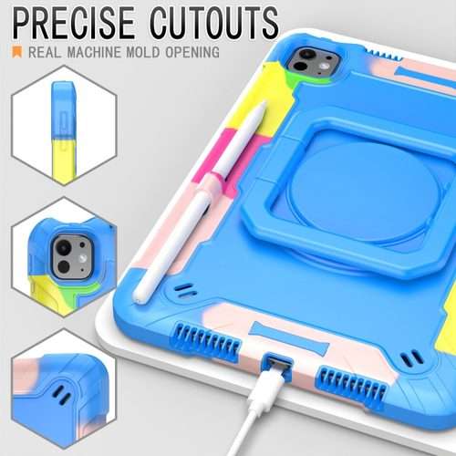 For iPad Pro 11 2025 / 2024 Handle Grip Holder Silicone Hybrid PC Tablet Cas ... (Camouflage Blue)