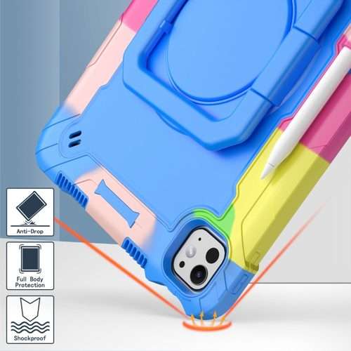 For iPad Pro 11 2025 / 2024 Handle Grip Holder Silicone Hybrid PC Tablet Cas ... (Camouflage Blue)