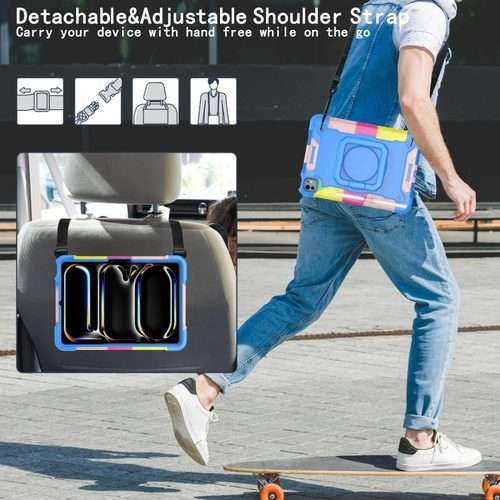 For iPad Pro 11 2025 / 2024 Handle Grip Holder Silicone Hybrid PC Tablet Cas ... (Camouflage Blue)
