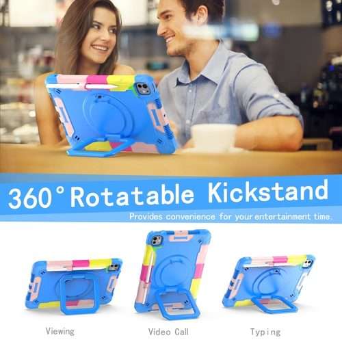 For iPad Pro 11 2025 / 2024 Handle Grip Holder Silicone Hybrid PC Tablet Cas ... (Camouflage Blue)