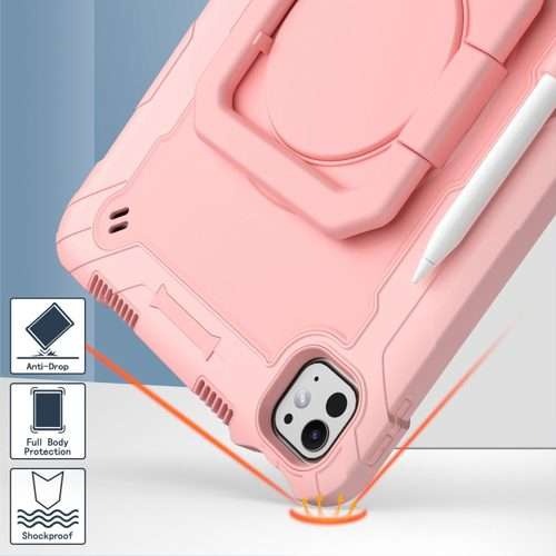 For iPad Pro 11 2025 / 2024 Handle Grip Holder Silicone Hybrid PC Tablet Case with ... (Rose Gold)