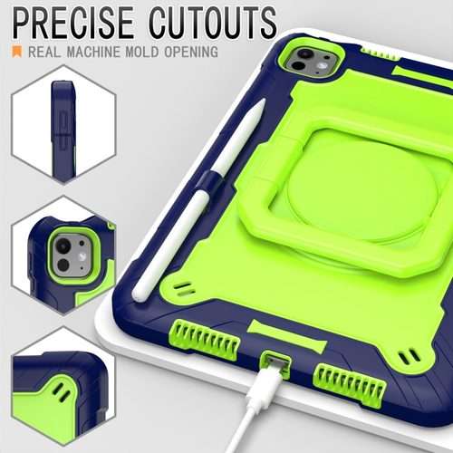 For iPad Pro 11 2025 / 2024 Handle Grip Holder Silicone Hybrid PC Tablet C ... (Navy Yellow Green)