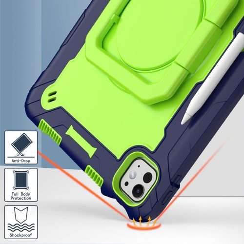 For iPad Pro 11 2025 / 2024 Handle Grip Holder Silicone Hybrid PC Tablet C ... (Navy Yellow Green)