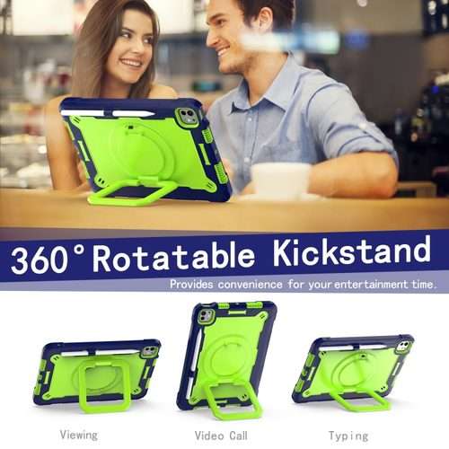 For iPad Pro 11 2025 / 2024 Handle Grip Holder Silicone Hybrid PC Tablet C ... (Navy Yellow Green)