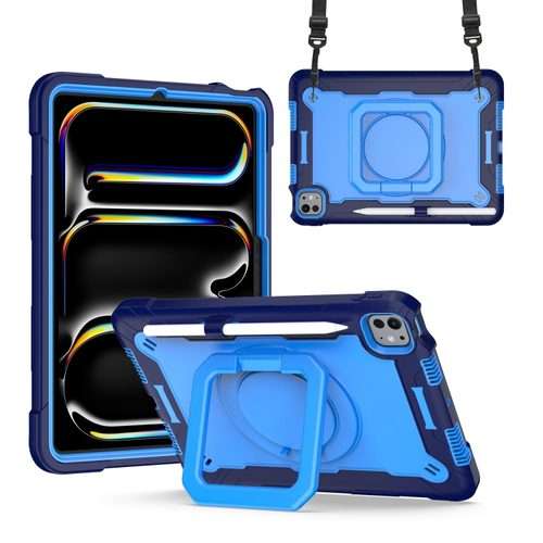 For iPad Pro 11 2025 / 2024 Handle Grip Holder Silicone Hybrid PC Tablet Case ... (Navy Blue Blue)