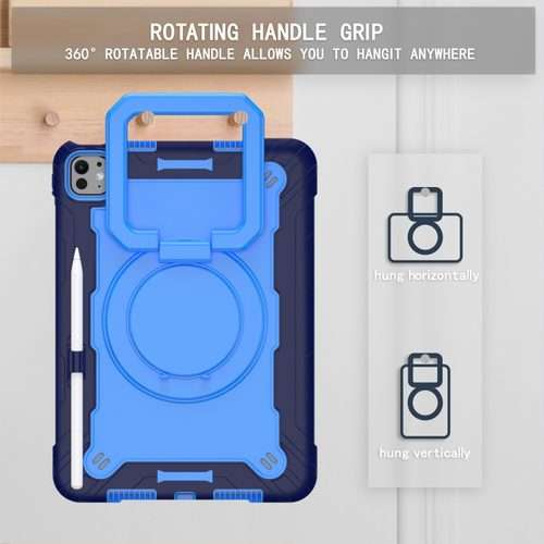 For iPad Pro 11 2025 / 2024 Handle Grip Holder Silicone Hybrid PC Tablet Case ... (Navy Blue Blue)