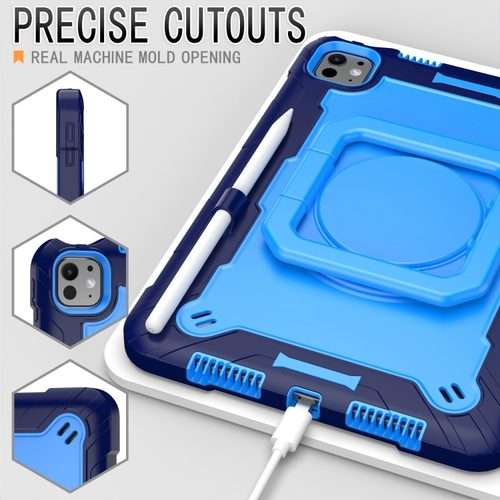 For iPad Pro 11 2025 / 2024 Handle Grip Holder Silicone Hybrid PC Tablet Case ... (Navy Blue Blue)