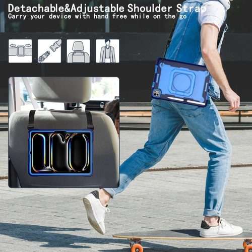 For iPad Pro 11 2025 / 2024 Handle Grip Holder Silicone Hybrid PC Tablet Case ... (Navy Blue Blue)