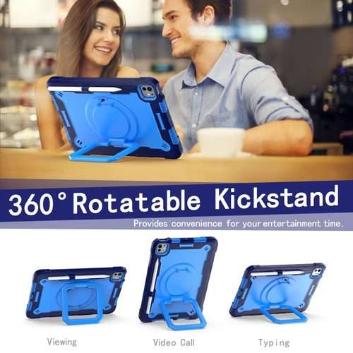 For iPad Pro 11 2025 / 2024 Handle Grip Holder Silicone Hybrid PC Tablet Case ... (Navy Blue Blue)