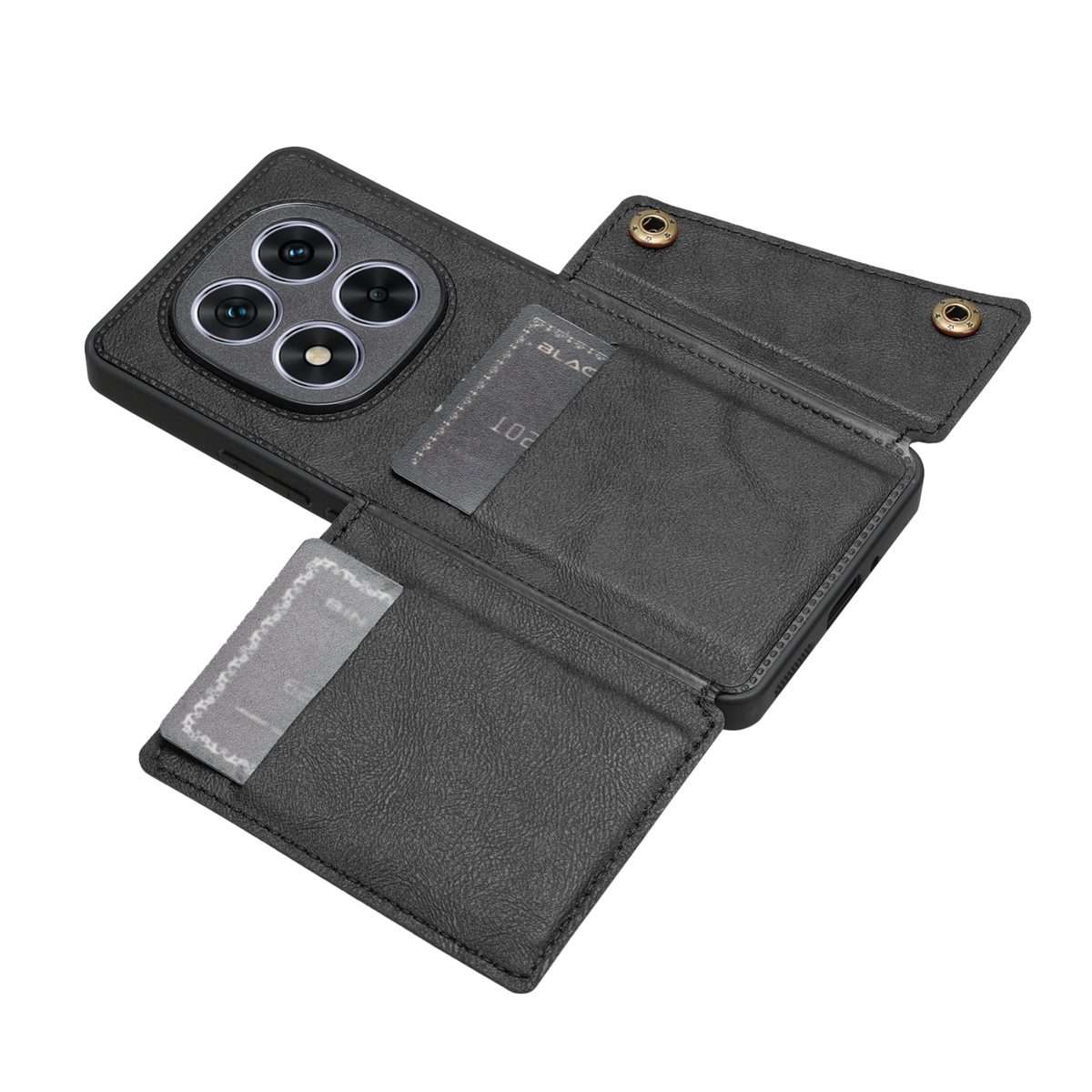 For Redmi Note 14 Pro+ 5G Double Buckle Card Slots Magnetic Phone Case(Black)