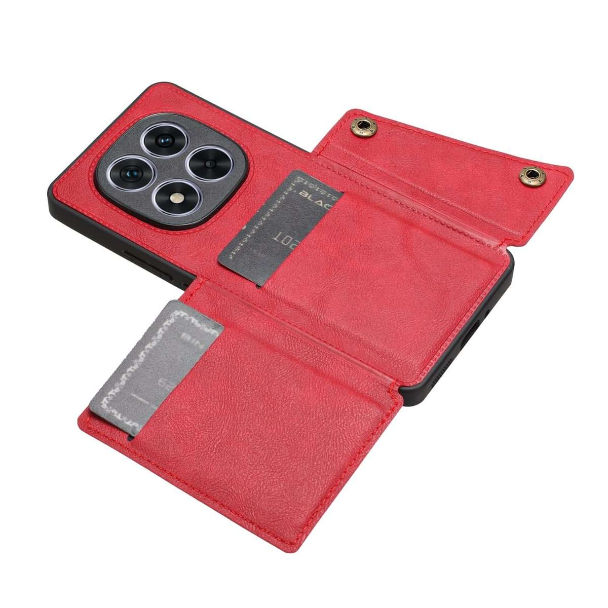 For Redmi Note 14 Pro+ 5G Double Buckle Card Slots Magnetic Phone Case(Red)