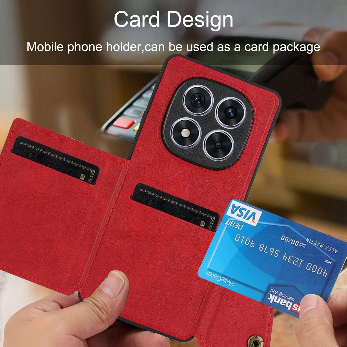 For Redmi Note 14 Pro+ 5G Double Buckle Card Slots Magnetic Phone Case(Red)