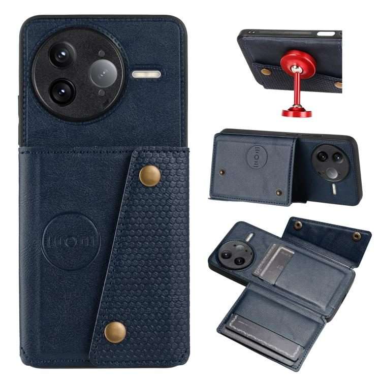 For Redmi K80 Pro Double Buckle Card Slots Magnetic Phone Case(Blue)