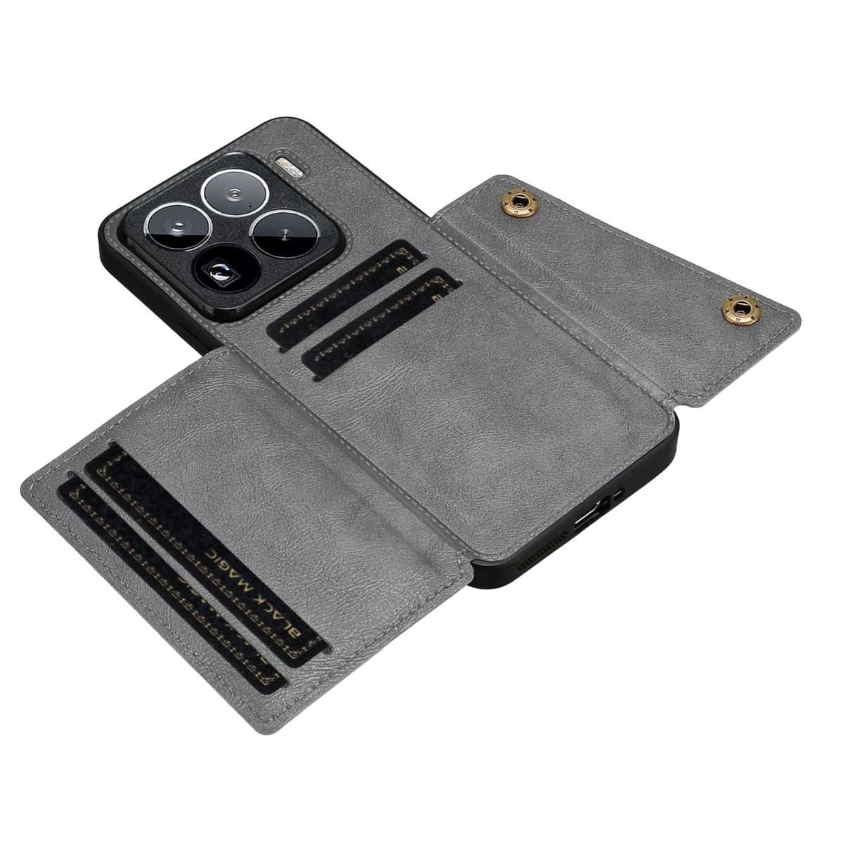 For Xiaomi 15 Pro Double Buckle Card Slots Magnetic Phone Case(Grey)
