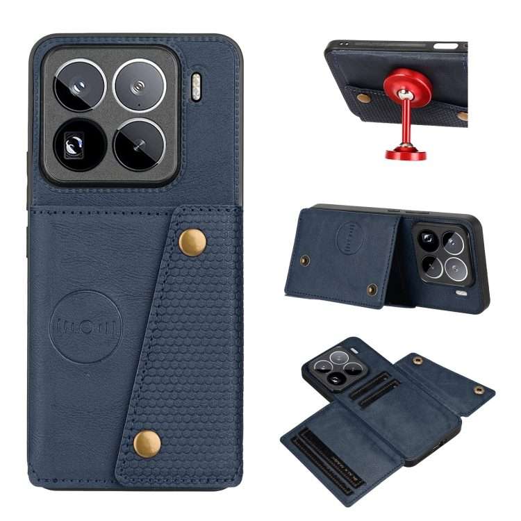 For Xiaomi 15 Pro Double Buckle Card Slots Magnetic Phone Case(Blue)