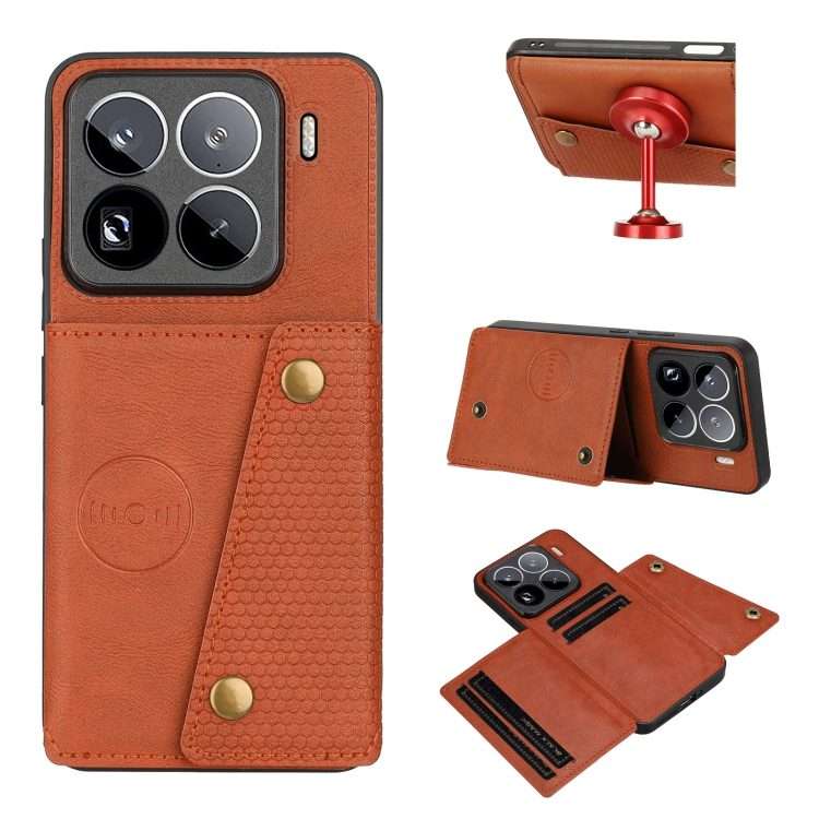 For Xiaomi 15 Pro Double Buckle Card Slots Magnetic Phone Case(Brown)